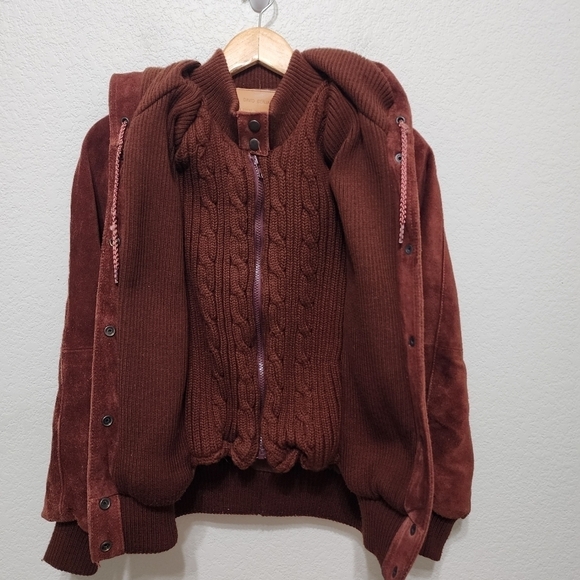 Vintage David Benjamin Burgandy Hooded Bomber Jacket Size 7/8 - Picture 3 of 16